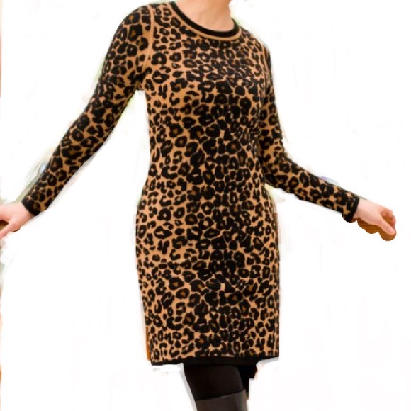 A.L.C. Dresses & Skirts - A.L.C. Leopard Print Long Sleeve Wool Blend Bodycon Sweater Dress size XS